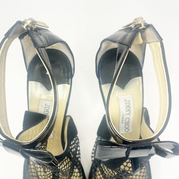Jimmy Choo Callie Black Mesh Bow Sandals - Picture 7 of 12